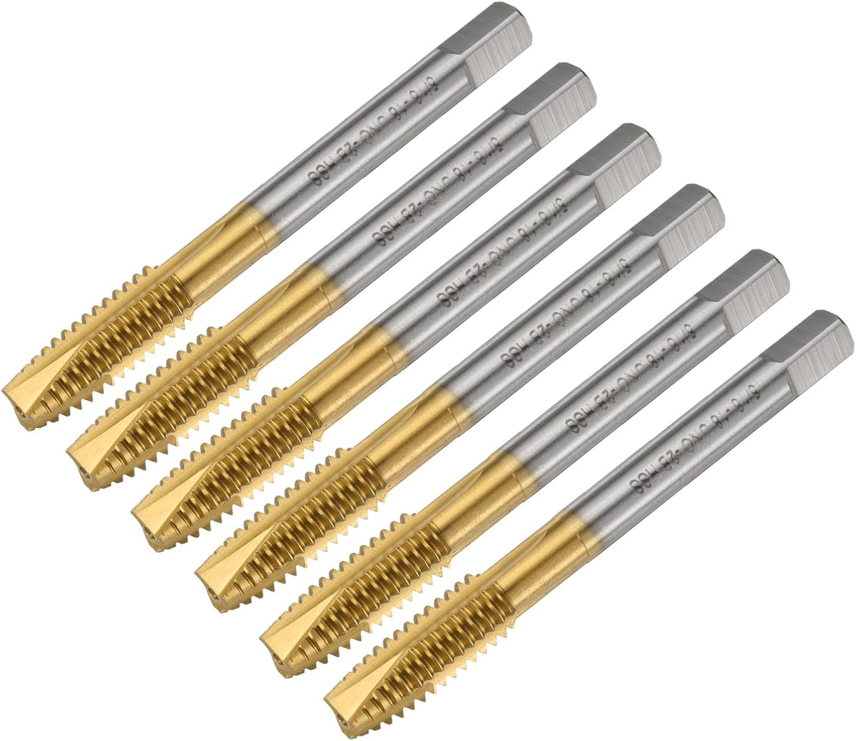 uxcell 6pcs 5/16-18 UNC B2 Spiral Point Thread Tap, Screw Tap Threading Tapping Tool, Titanium Coated 6542 High Speed Steel Machine Taps Tapping Bit