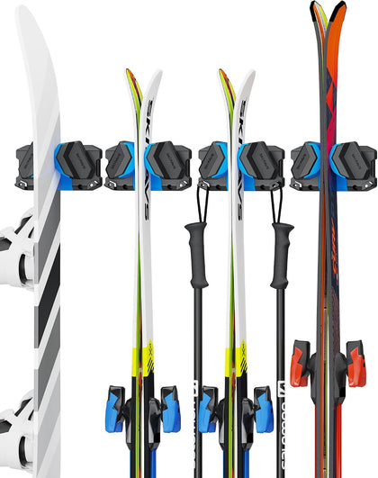 Ski & Snowboard Wall Rack, Ski Wall Mount & Ski Rack Wall Mount for Garage Space-Saving, Winter Gear Organizer, Fits