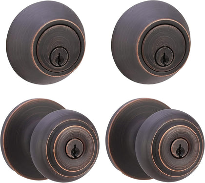 Keyed Alike Exterior Knob with Key Lock and Deadbolt, Classic, Oil Rubbed Bronze, Set of 2