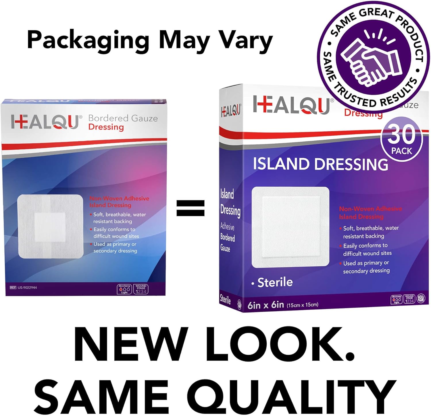 Island Dressing - 6"x6", 30 Count - Bordered Gauze Sterile Individually Wrapped Gauze Pads, Water-Resistant