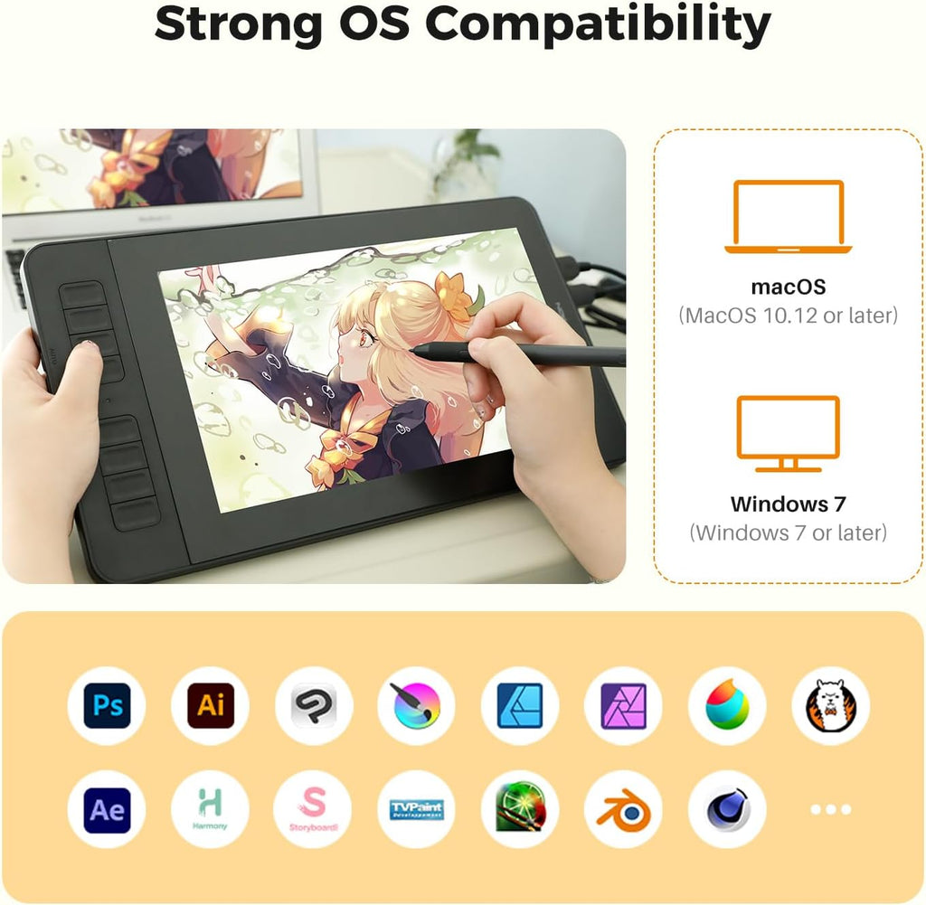 PD1161 Drawing Tablet with Screen, Tilt, 8 Shortcut Keys, 11.6" FHD