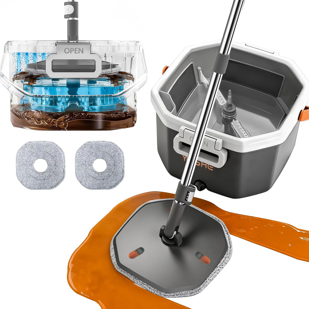 Spin Mop and Bucket Set with Wringer, Hands-Free Floor Mop System