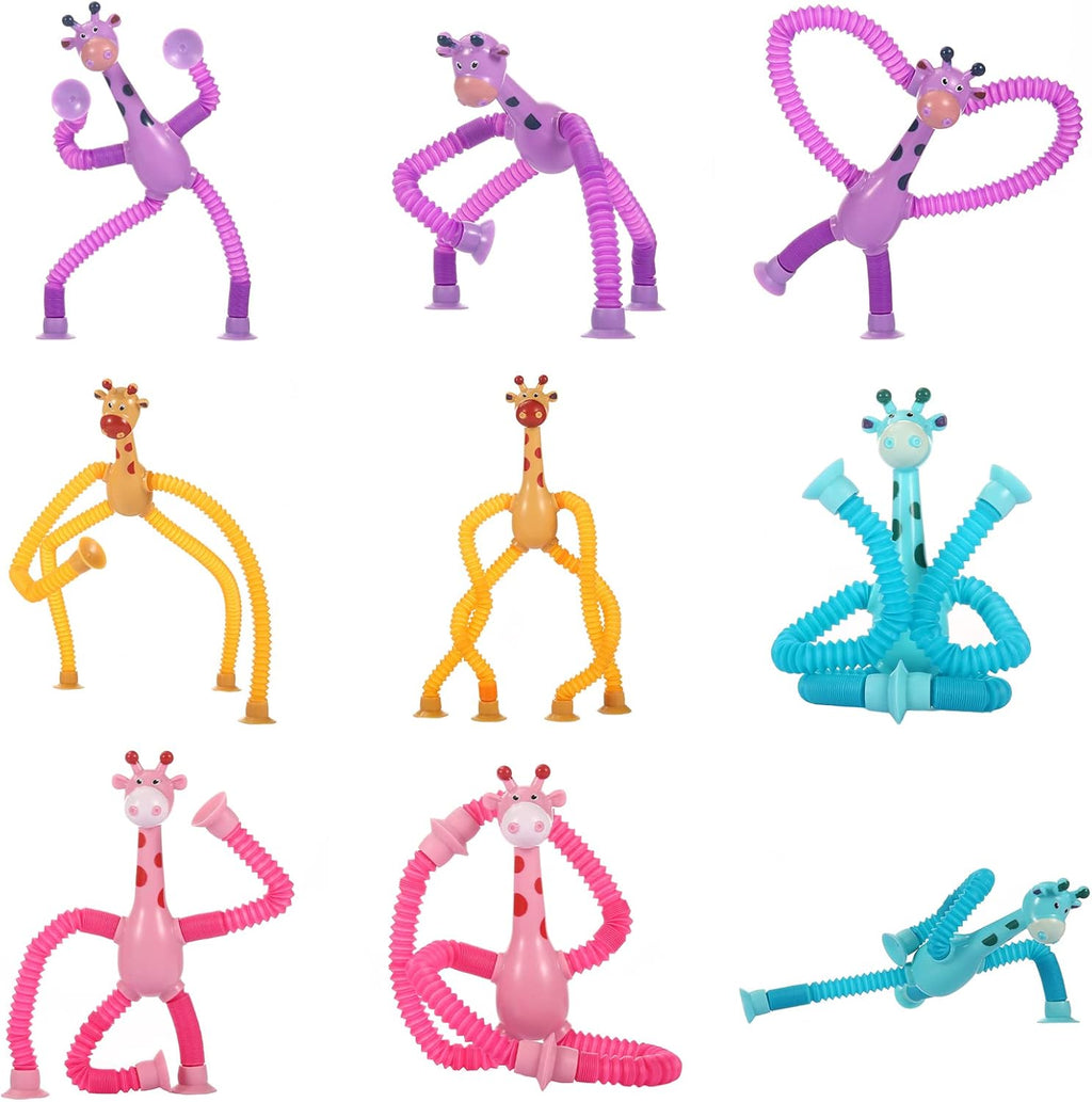 4 Pcs Pop Tubes Giraffe Travel Airplane Road Trip Car Activities Essential, Telescopic Suction Cup Sensory Fidget
