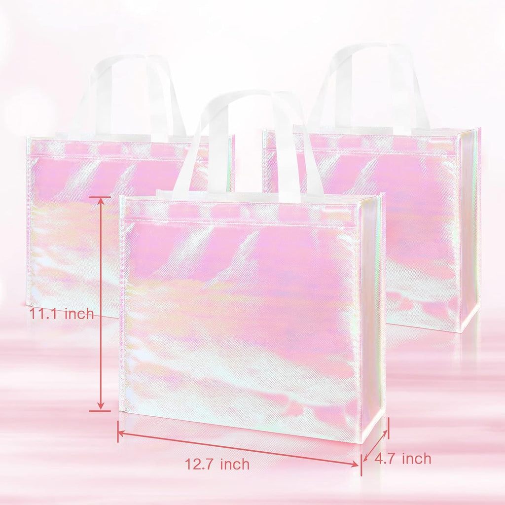 12 Pcs Reusable Glossy Gift Bag, Non-woven Tote Grocery Bag with Handle, Foldable Party Favor Gift Bags