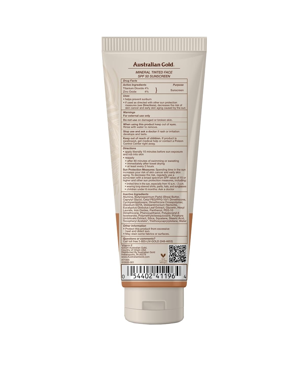 SPF 50 Tinted Mineral Face Sunscreen, Medium-Tan, 2.5 fl oz