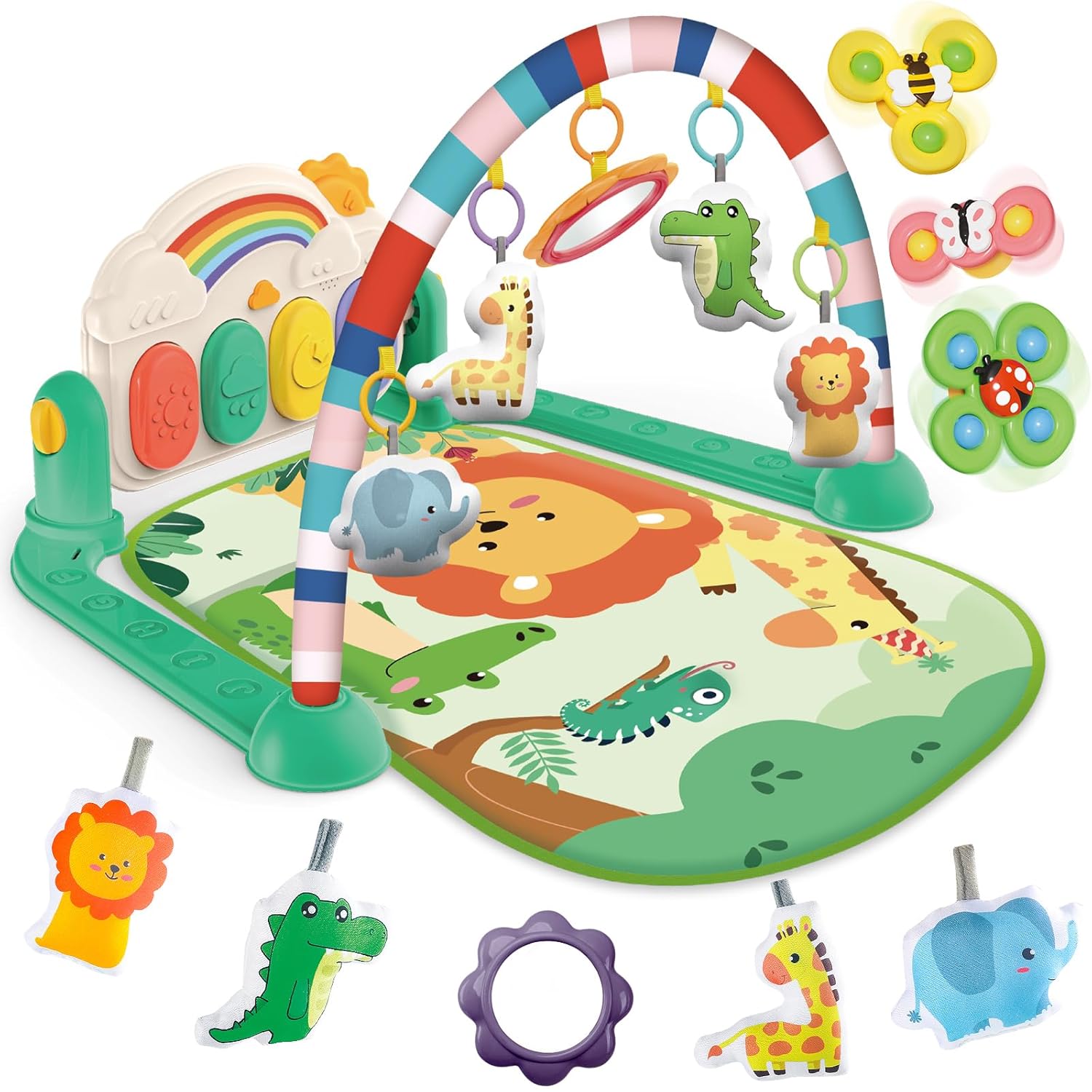 Baby Gym & Play Mat, Tummy Time & Activity Mat Toys, Infant to Toddler Play Piano Mat, 0-12 Months (Green)