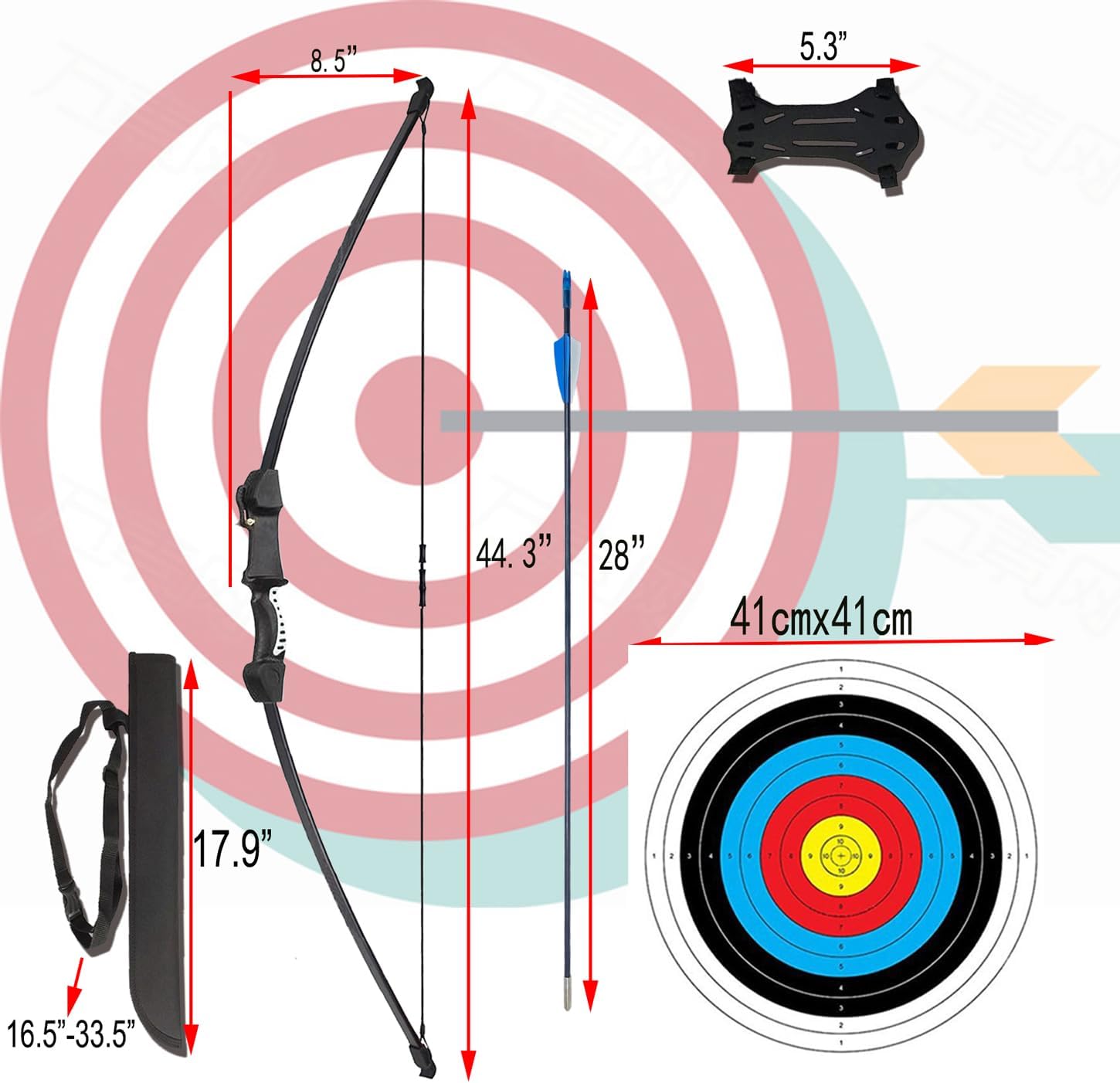 45" Youth Bow and Arrows Set for Kids 8-12 Teens Recurve Archery Beginner Gift Longbow Kit, Outdoor Hunting Play