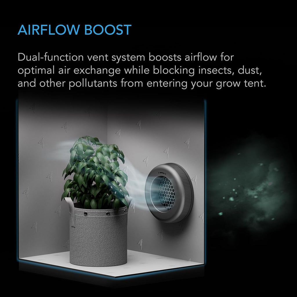 Grow Tent Duct Vent 6", with Light-Blocking Air Vents, 2-Pack | Built-in Adapter, Insect & Dust Filter, High Airflow