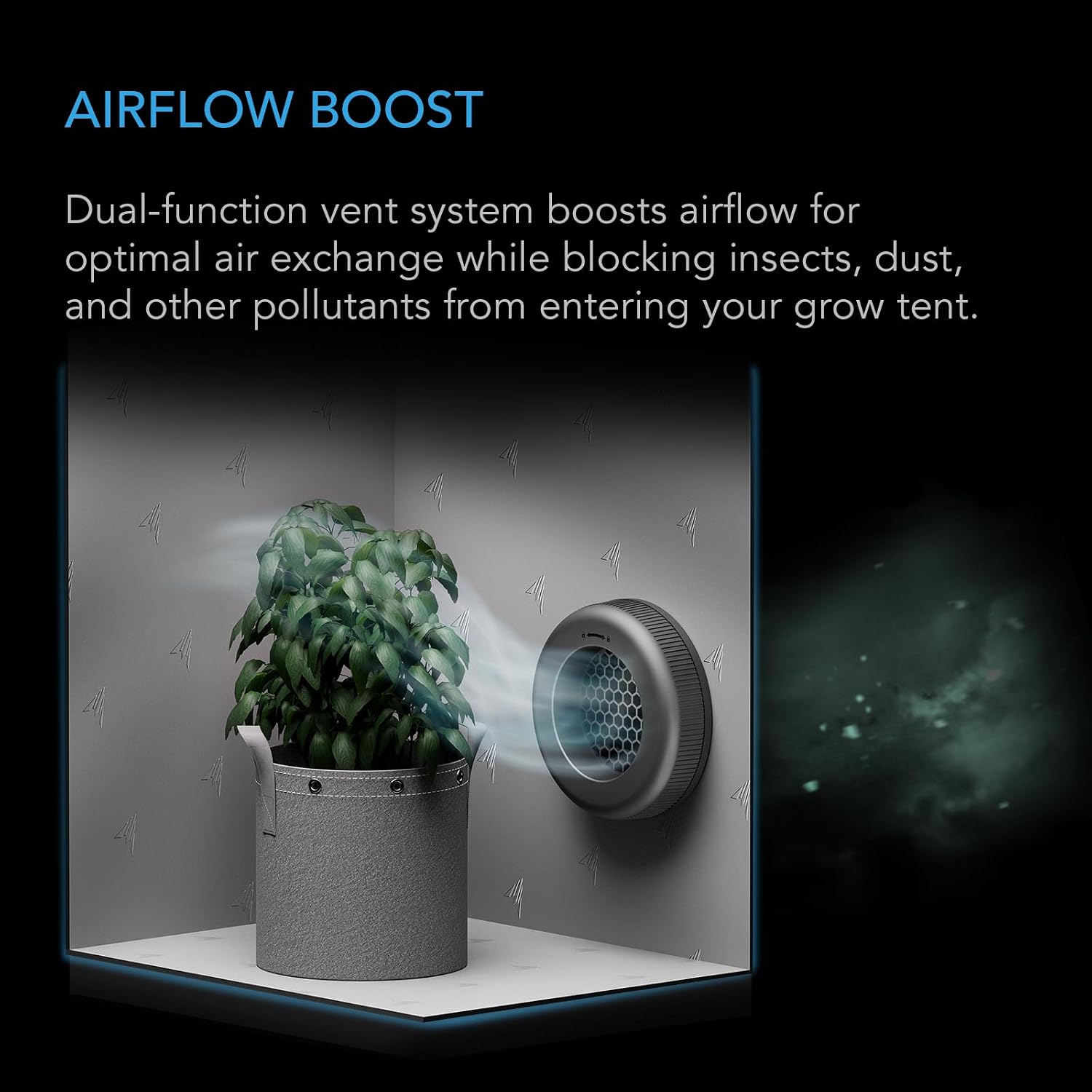 Grow Tent Duct Vent 6", with Light-Blocking Air Vents, 2-Pack | Built-in Adapter, Insect & Dust Filter, High Airflow