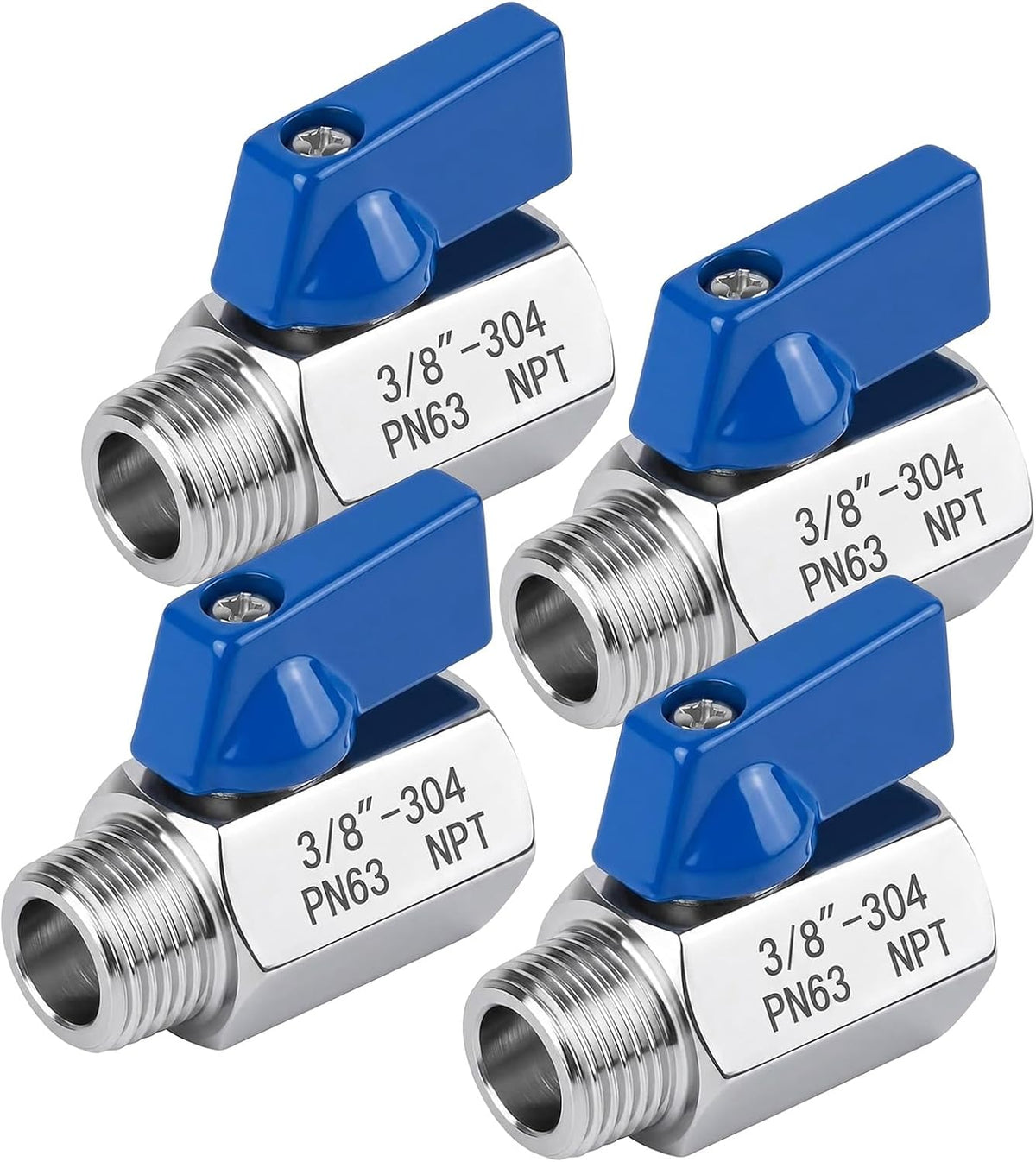 3/8" 304SS Full Port Ball Valve, NPT F x M, 4Pcs