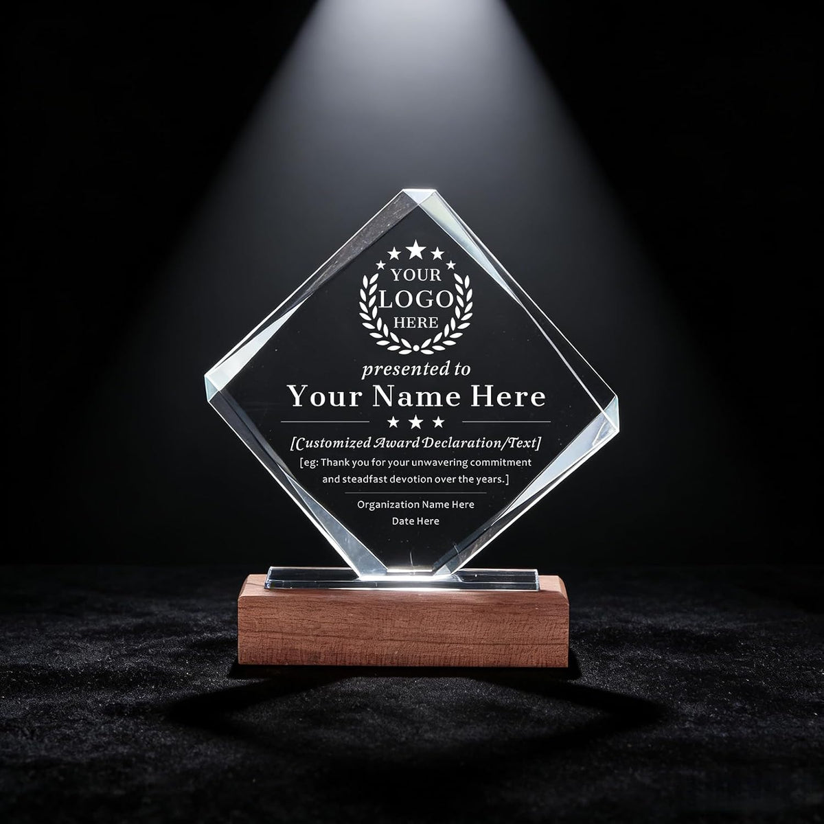 SHIP NEXT DAY, Personalized Crystal Award Trophy - Custom with Company Logo Text & Employee Name, Engraved Award for