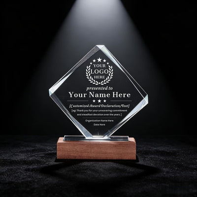 SHIP NEXT DAY, Personalized Crystal Award Trophy - Custom with Company Logo Text & Employee Name, Engraved Award for