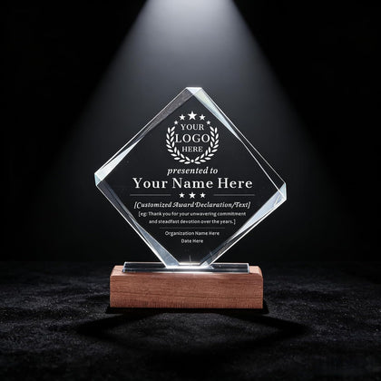 SHIP NEXT DAY, Personalized Crystal Award Trophy - Custom with Company Logo Text & Employee Name, Engraved Award for