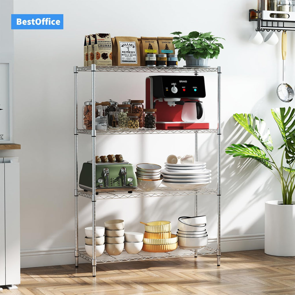 4-Tier Wire Storage Shelves | 36x14x54 | Chrome | with Adjustable Racks | Heavy-Duty Metal Shelf, Holds Upto 1000 lbs