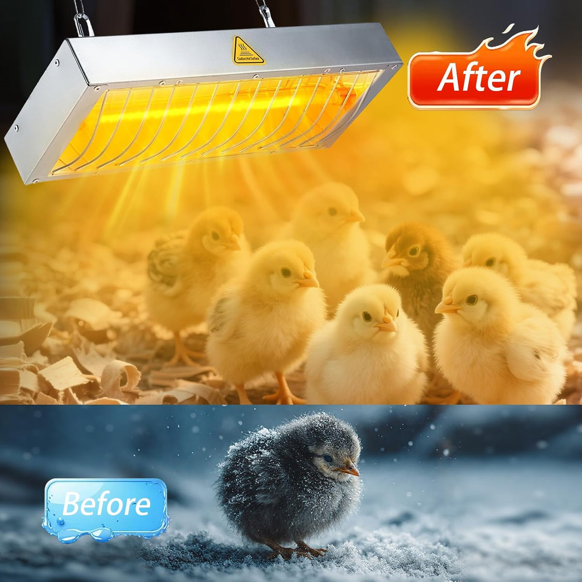 600W Heat Lamp for Chickens, Large Chicken Coop Heater, Adjustable Temp and Height, No Assembly Brooder Heater for