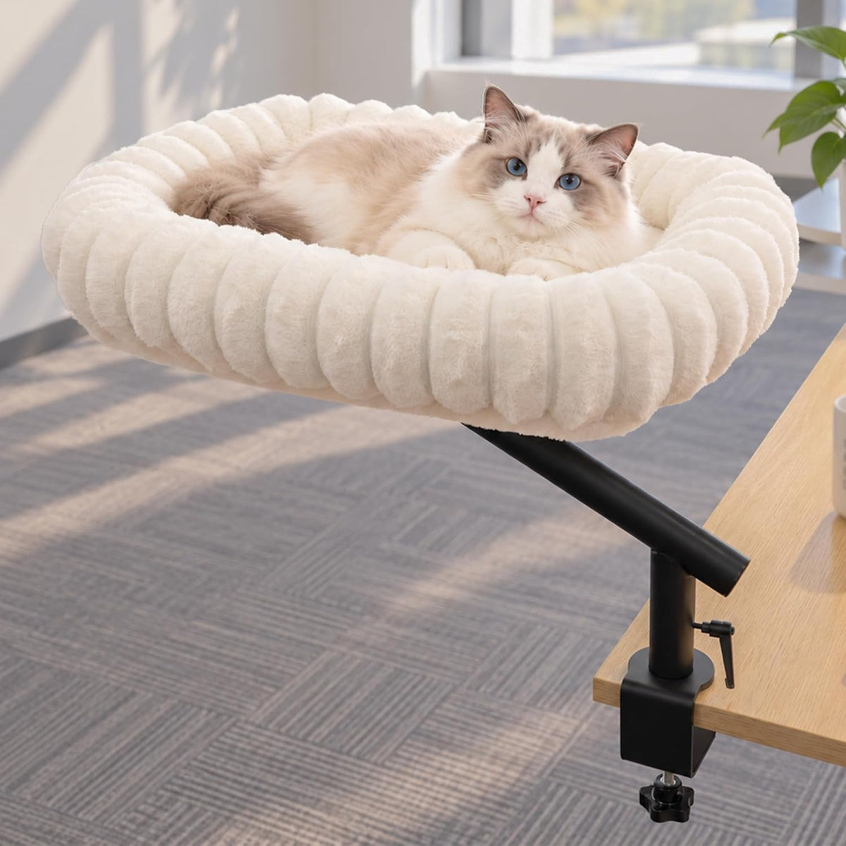 Cloud Cat Desk Bed, 360° Rotating Elavated Cat Hammock Perch