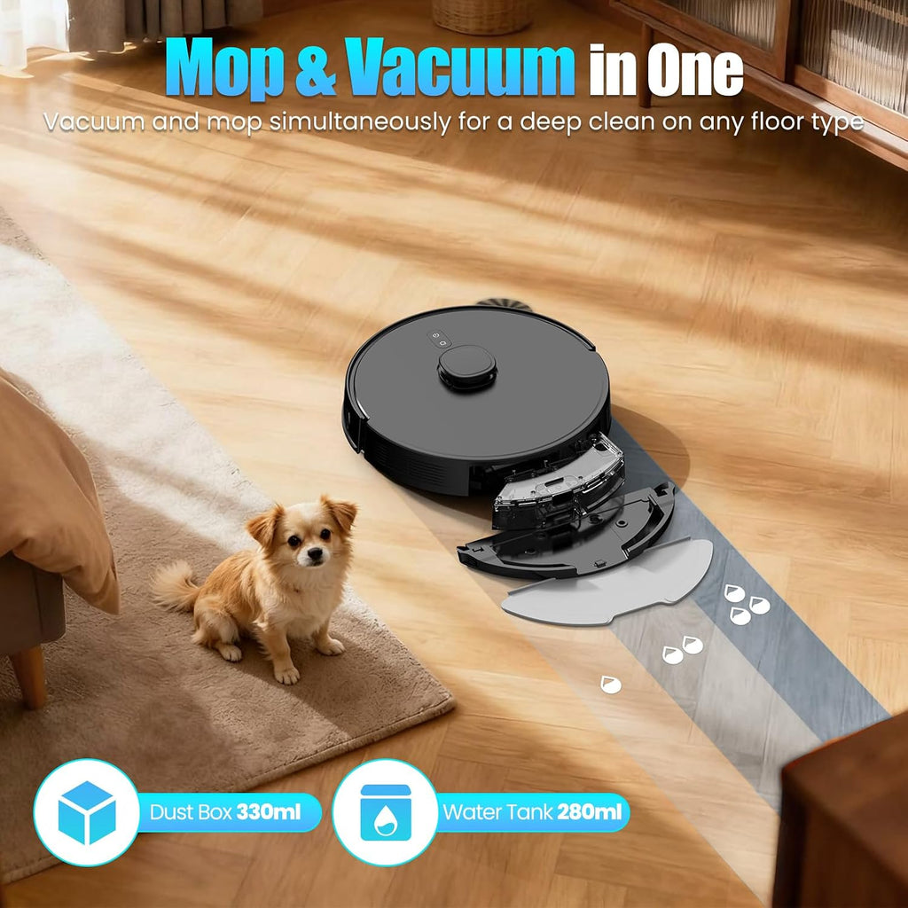 E10+ Robot Vacuum and Mop Combo Self‑Emptying with 8000Pa Suction, LiDAR Navigation, Home Mapping, 75‑Day Capacity