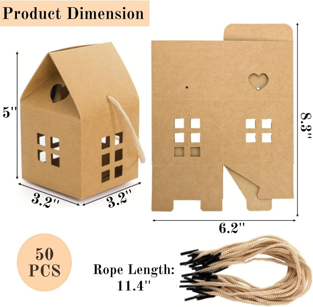 50 Pack House Shaped Gift Boxes, 3.2'' x 3.2'' x 5''