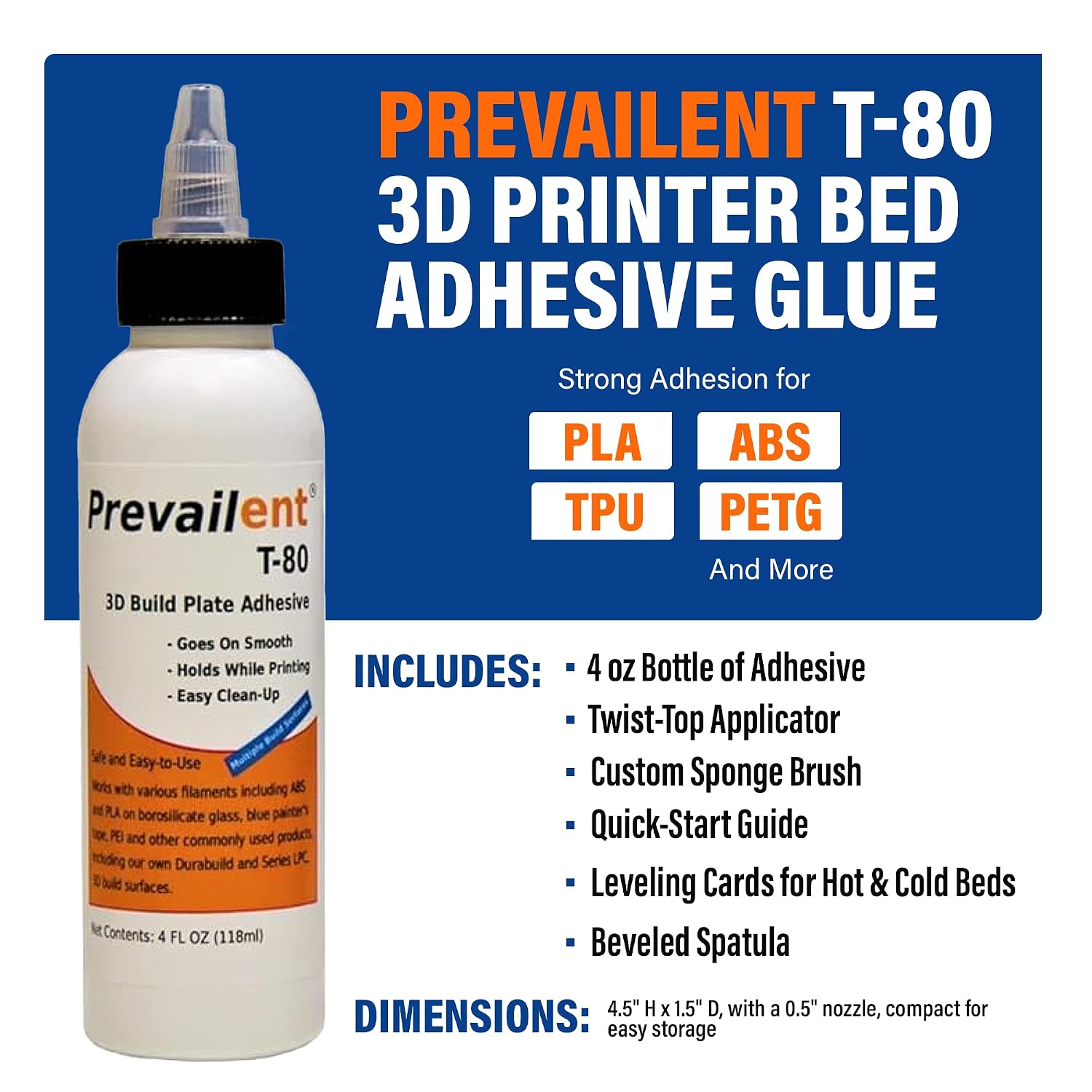 3D Printer Bed Adhesive Starter Pack - Prevailent T-80, 4 fl oz (118ml) | PLA, PETG, ABS, TPU & More, Bed Glue for