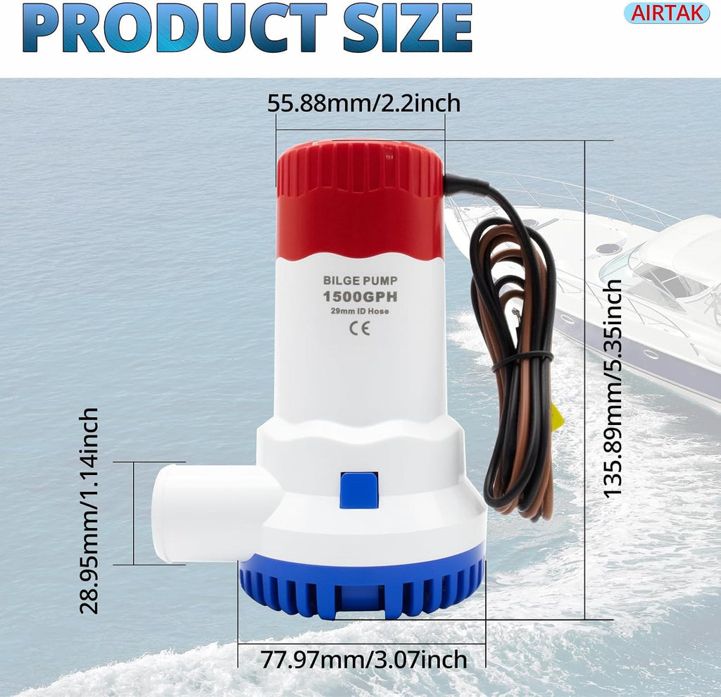 1500 GPH 12V Non-Automatic Submersible Bilge Pump