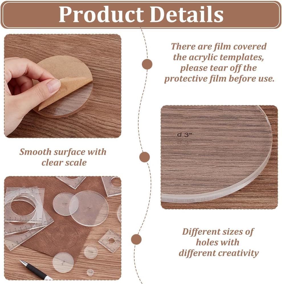 Pack of 6 Router Templates Circle Inlay Templates Clear Drawing Scale Rulers Acrylic Router Jig Template Decorative