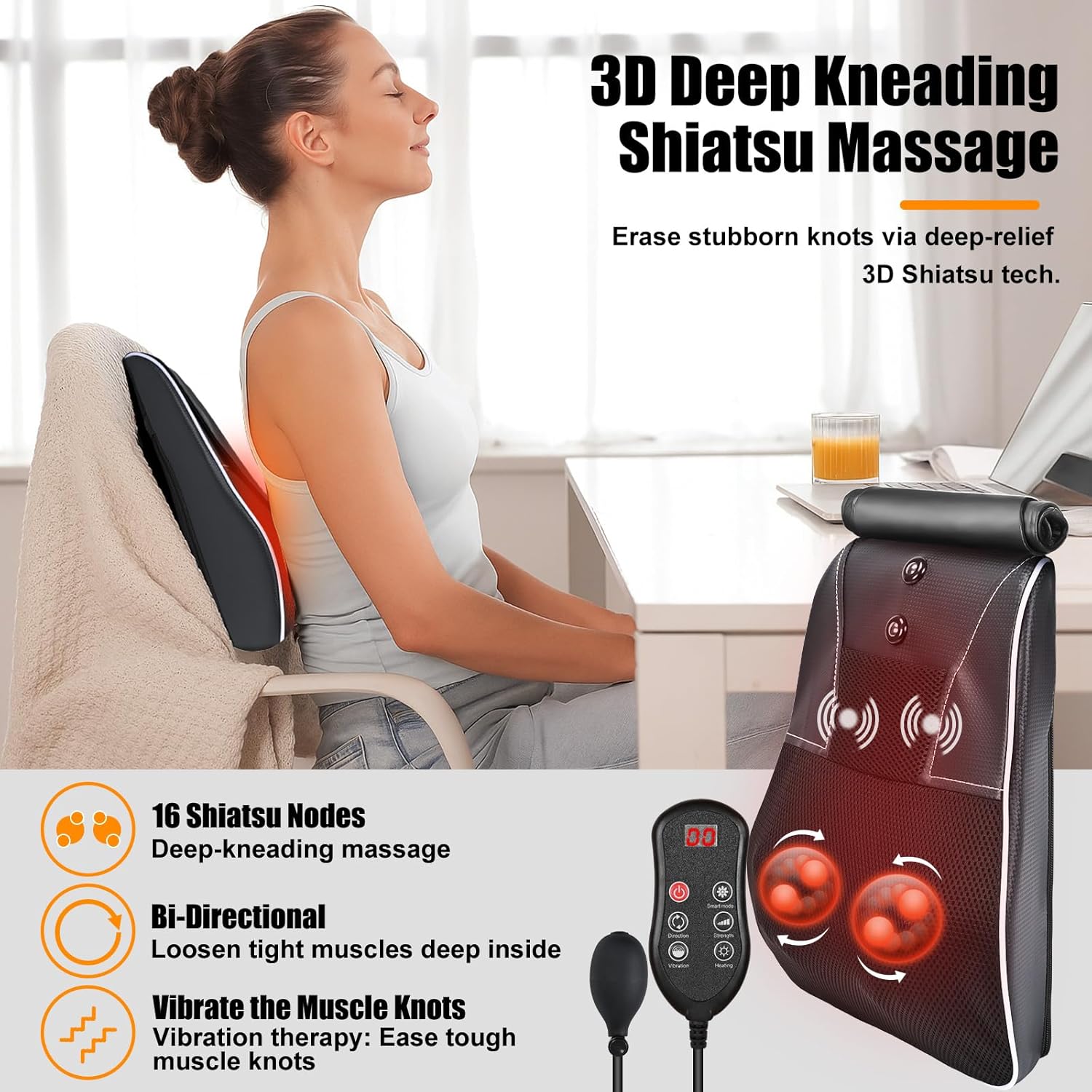 Shiatsu Neck and Back Massager with Heat,Neck Massager for Pain Relief deep Tissue,3D Kneading Massage Pillow for