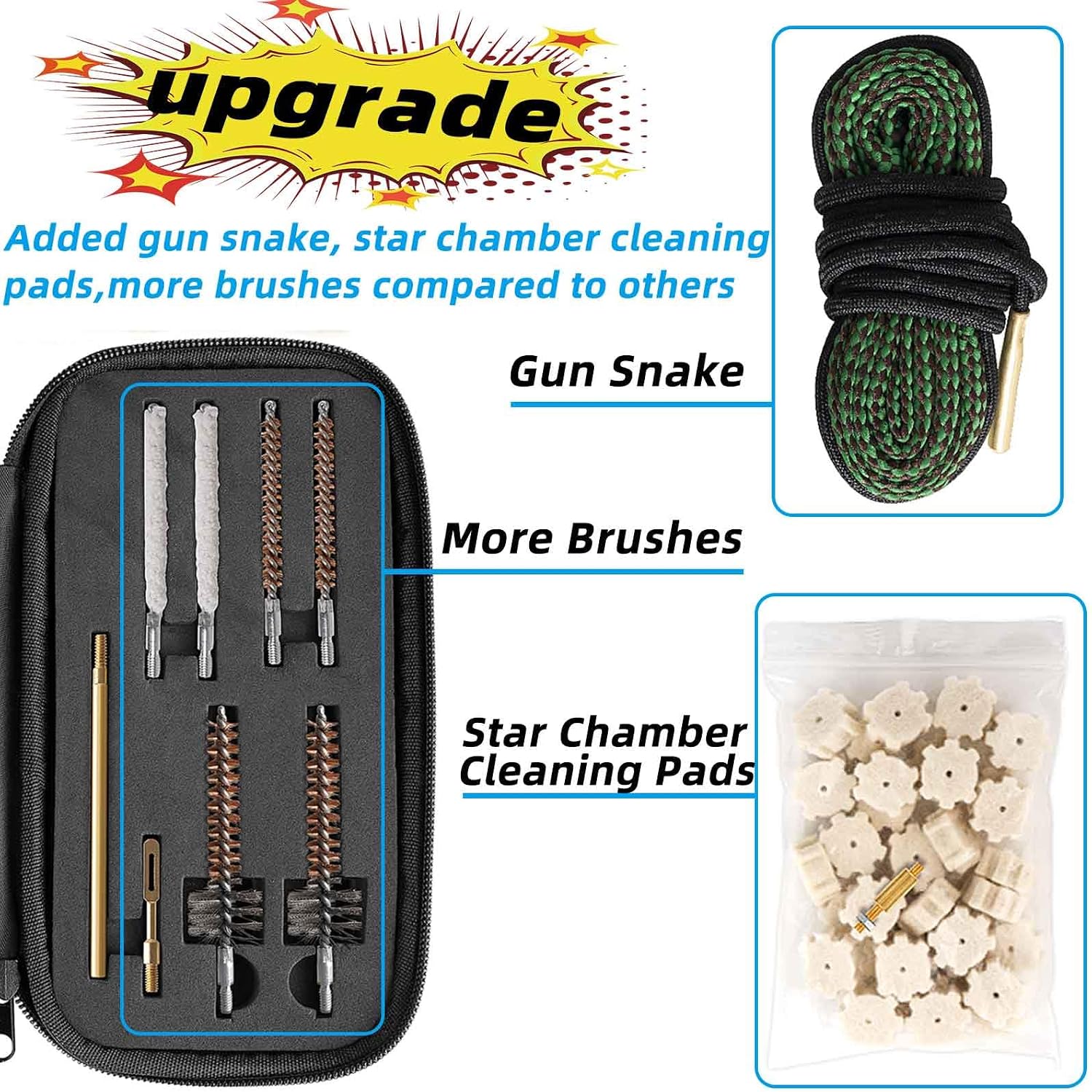 Universal Gun Cleaning Kit for .22 .223Cal 5.56mm .22LR Rifle Pistol, Bore Chamber Brush,Bore Mop,Gun Snake,Star