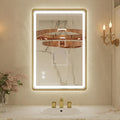 24x32 Inch LED Bathroom Mirror with Round Corner Gold Framed, Lighted Vanity Mirrors with Lights, Front Light and