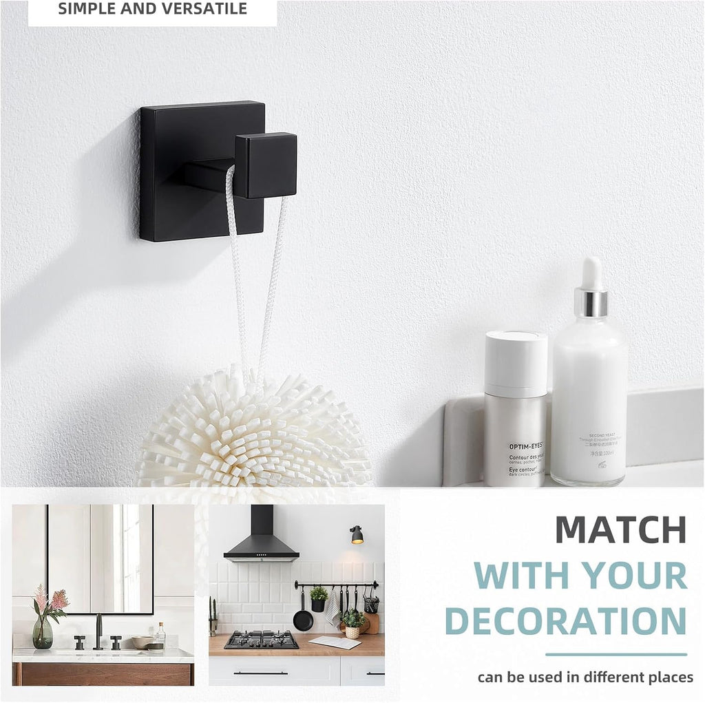 Towel Hook Matte Black, Coat Robe Hook, Bathroom Towel Hanger | SUS304 Stainless Steel, Modern Bathrobe Holder, Ideal