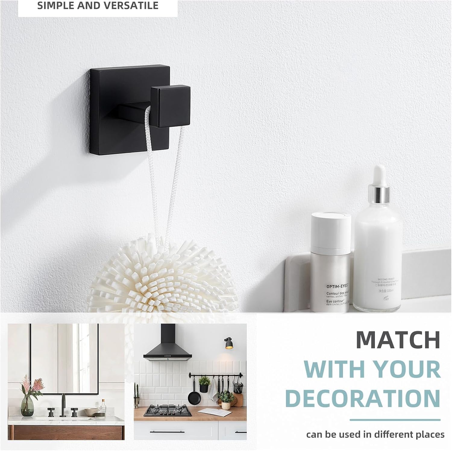 Towel Hook Matte Black, Coat Robe Hook, Bathroom Towel Hanger | SUS304 Stainless Steel, Modern Bathrobe Holder, Ideal