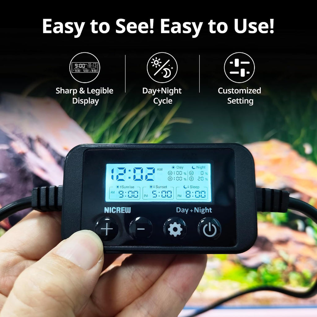 Clip-on Planted Aquarium Light for Fish Tank | Plant-Optimized Full Spectrum, Independent Brightness Control, Sunrise