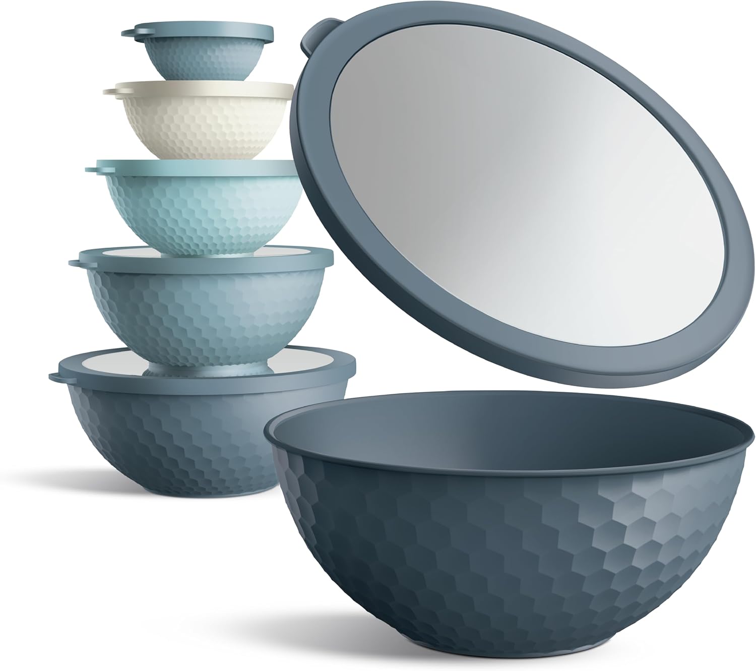 Mixing Bowls with Lids - 12 Piece Plastic Nesting Bowls Set includes 6 Prep Bowls and 6 Lids, Microwave Safe Mixing