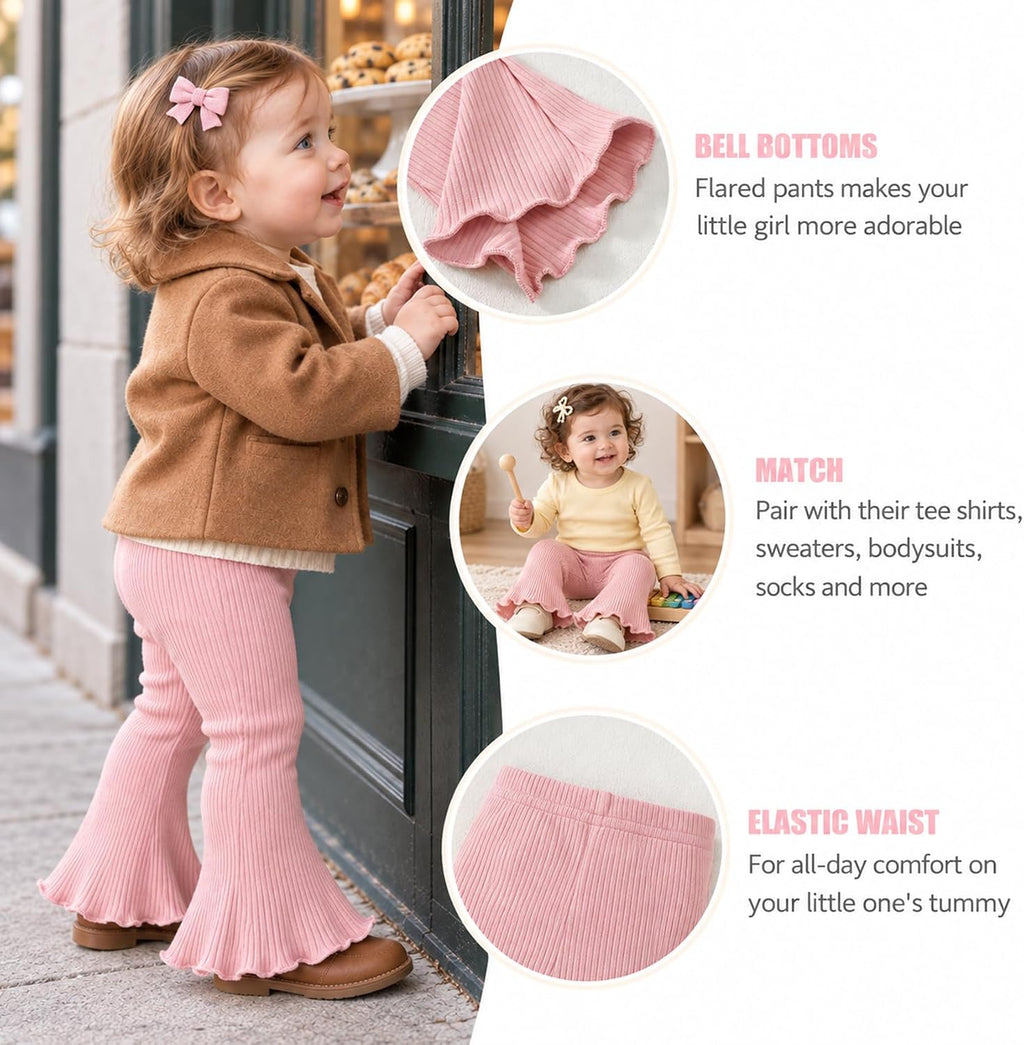 Baby Girl Flare Pants 3 Pack Ribbed Toddler Bell Bottoms 6M-3T