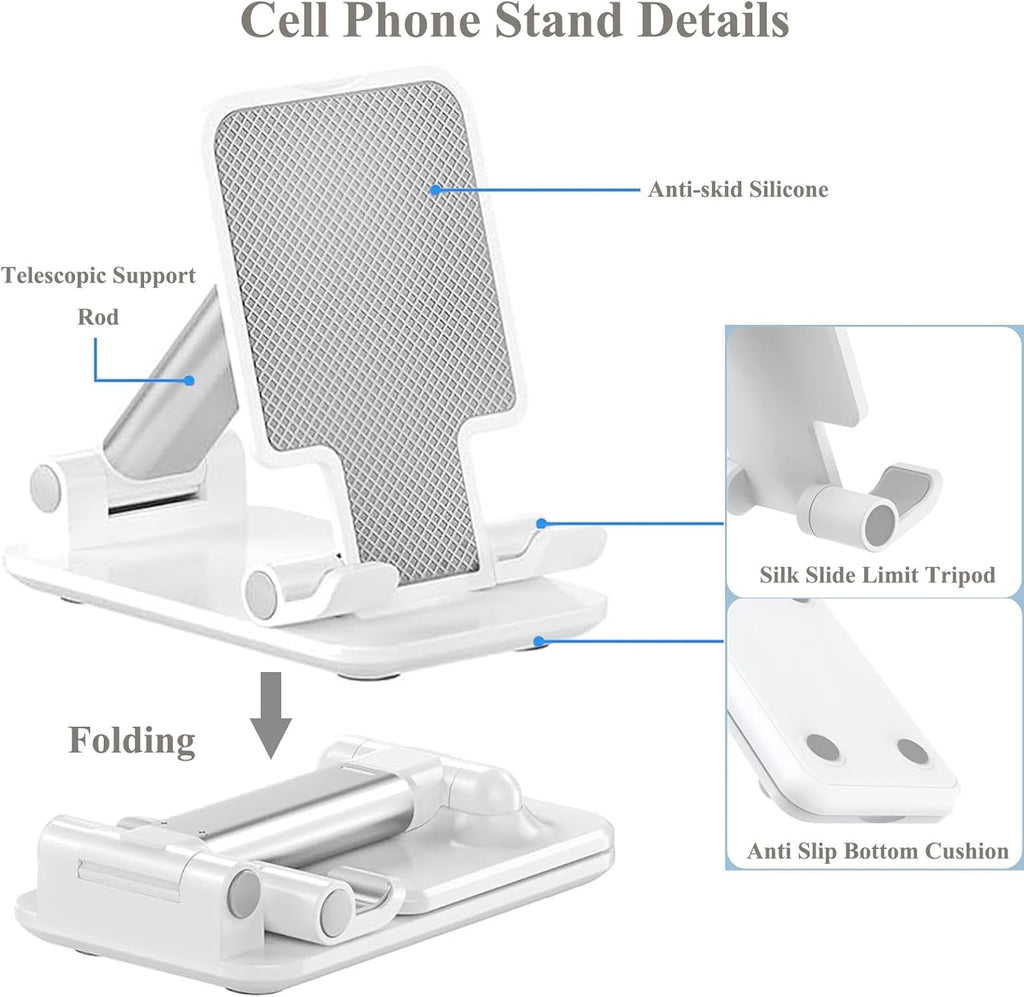 2 Pcs Cell Phone Stand, Adjustable Angle Height Phone Stand for Desk, Fully Foldable/Portable Phone Holder