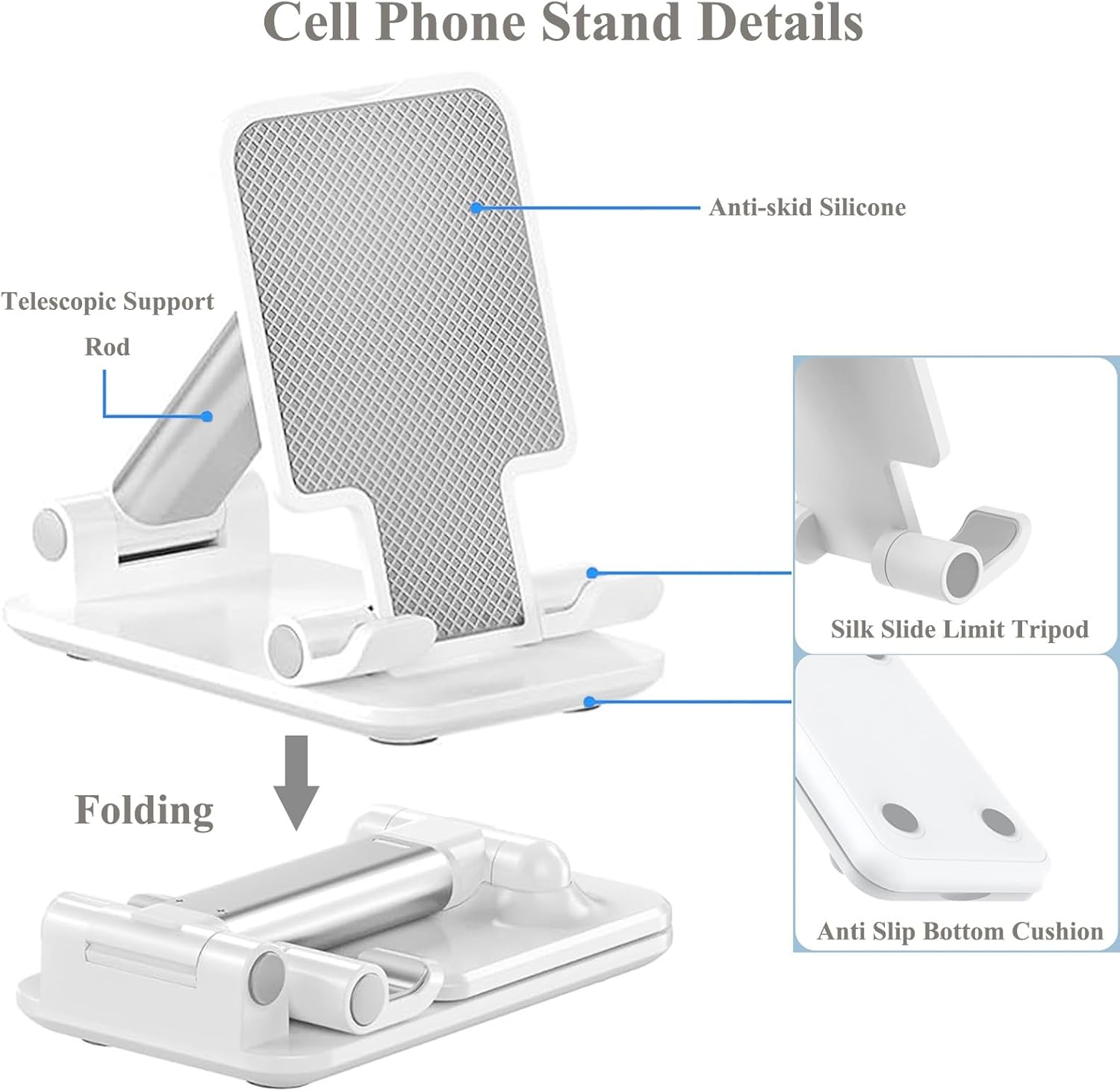 2 Pcs Cell Phone Stand, Adjustable Angle Height Phone Stand for Desk, Fully Foldable/Portable Phone Holder