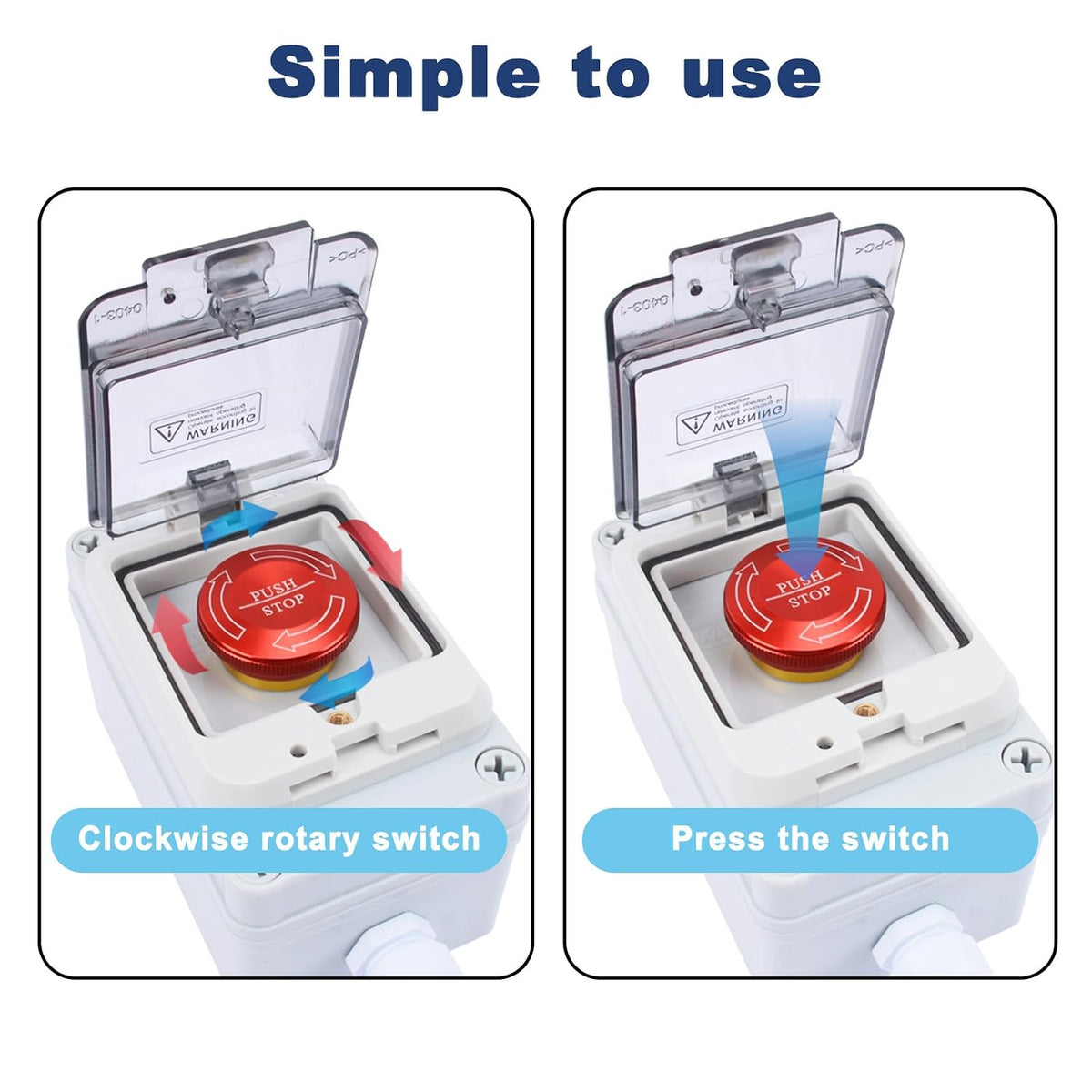 Emergency Stop Button with Box,10A 440V Emergency Shut Off Switch, IP65 Waterproof E-Stop Push Button Switch