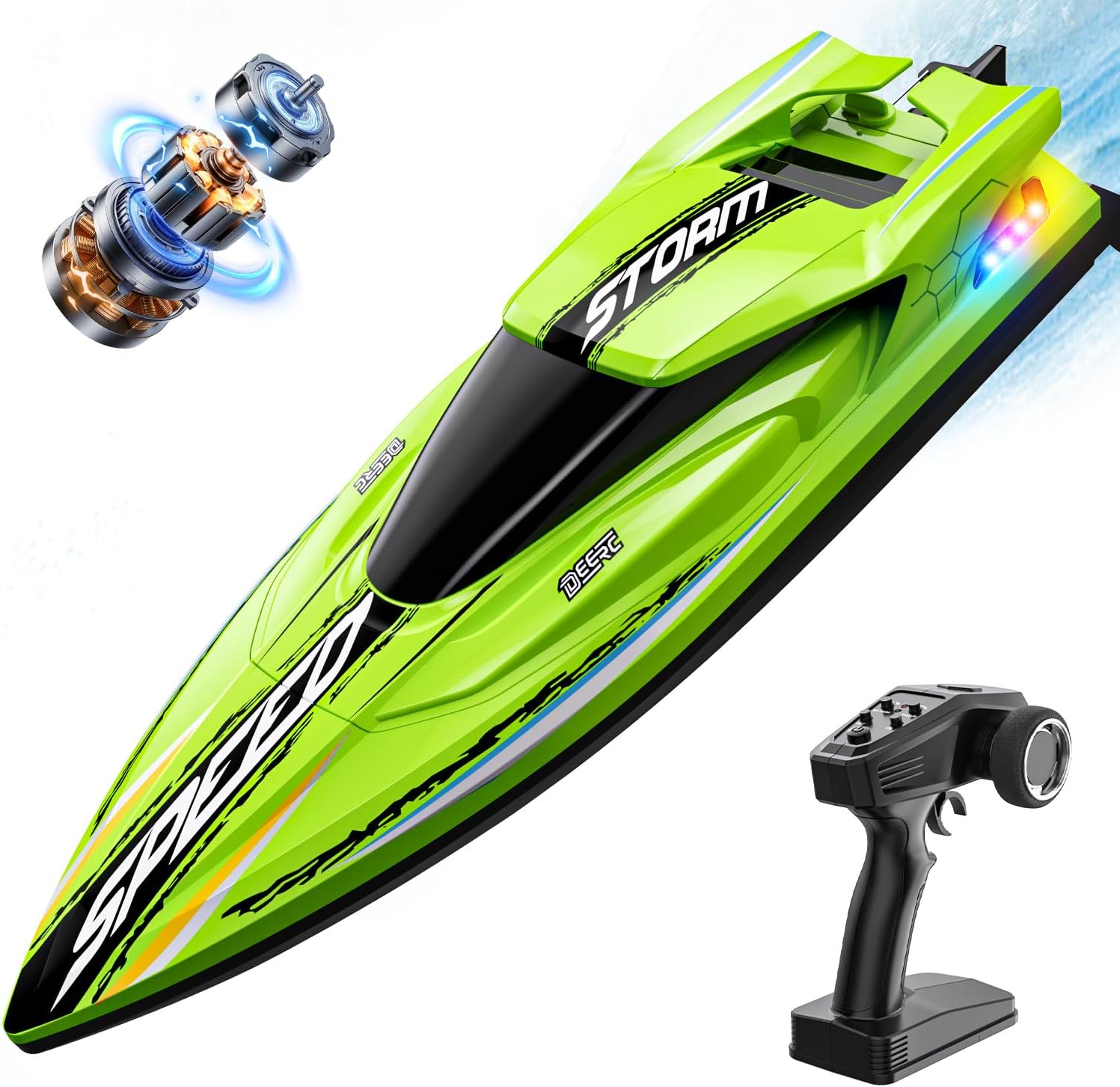 Fast Brushless RC Boat for Adults 40+KPH, 19" High Speed Racing Boat, 3S 2500mAh Li-po Battery, Self-Righting, 2.4GHz