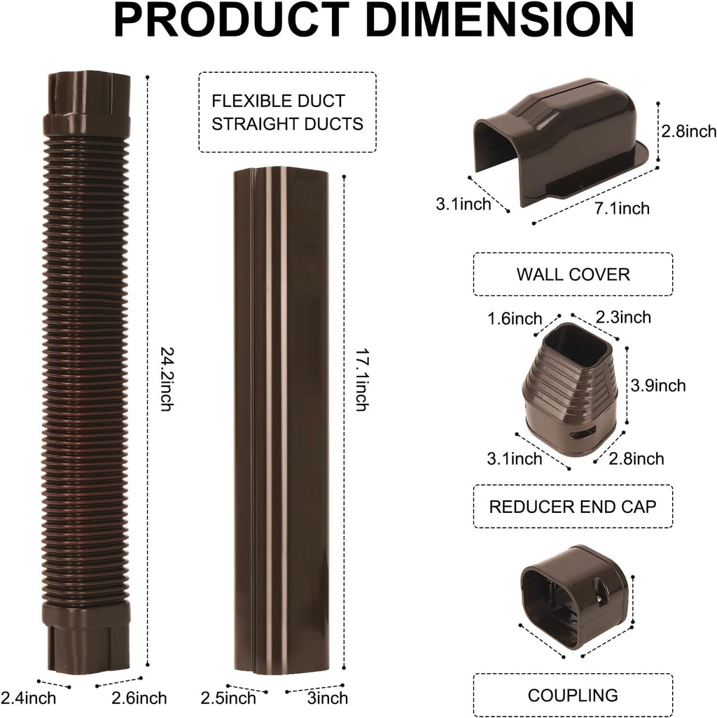 3" 10 ft Mini Split Line Set Cover, Decorative PVC Tubing Cover Kit, Brown | AC Line Cover Kit, DIY Your House, with