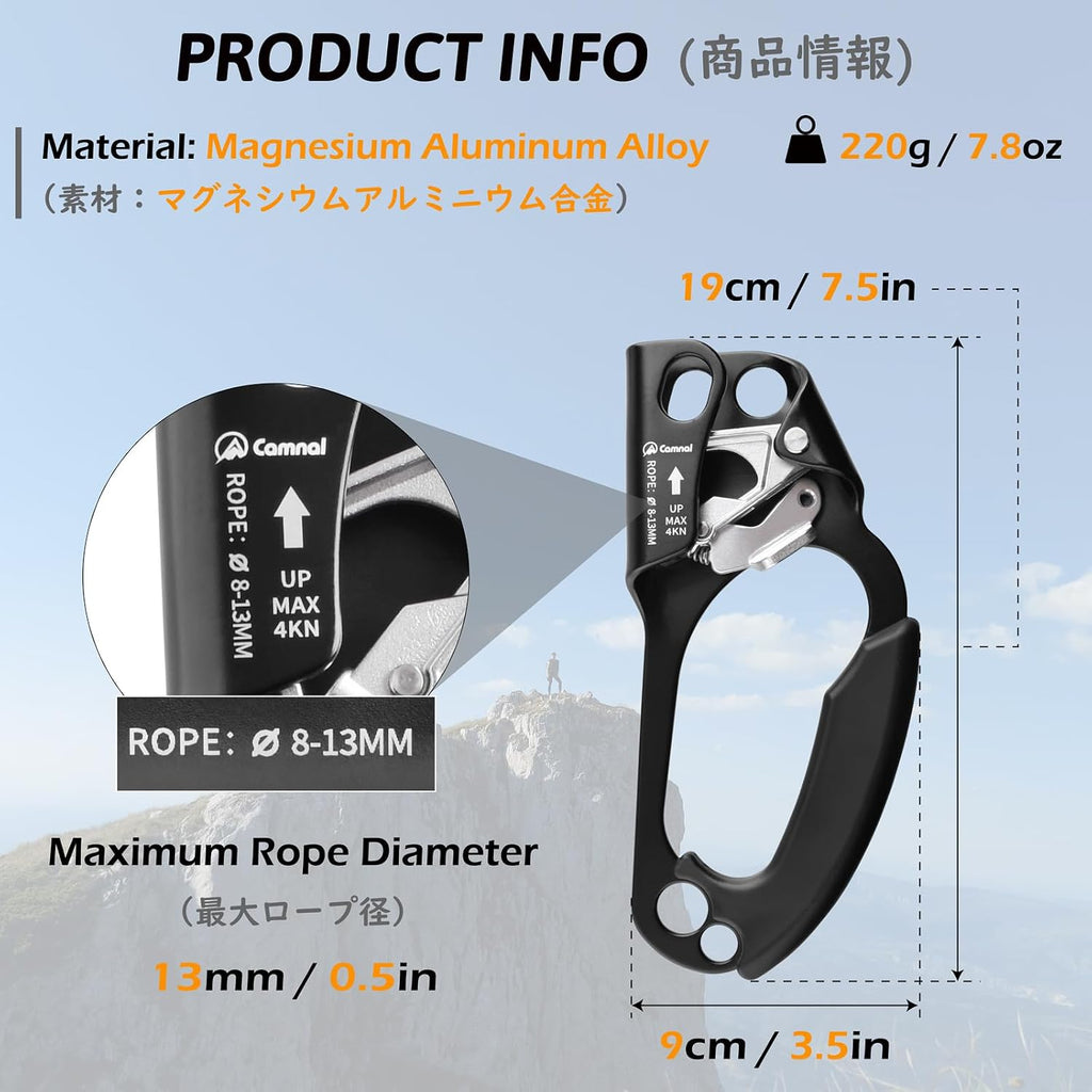 TRIWODNER Climbing Hand Ascender Rock Climbing Tree Arborist Rescue Rappelling Equip Left Right Hand Climbing