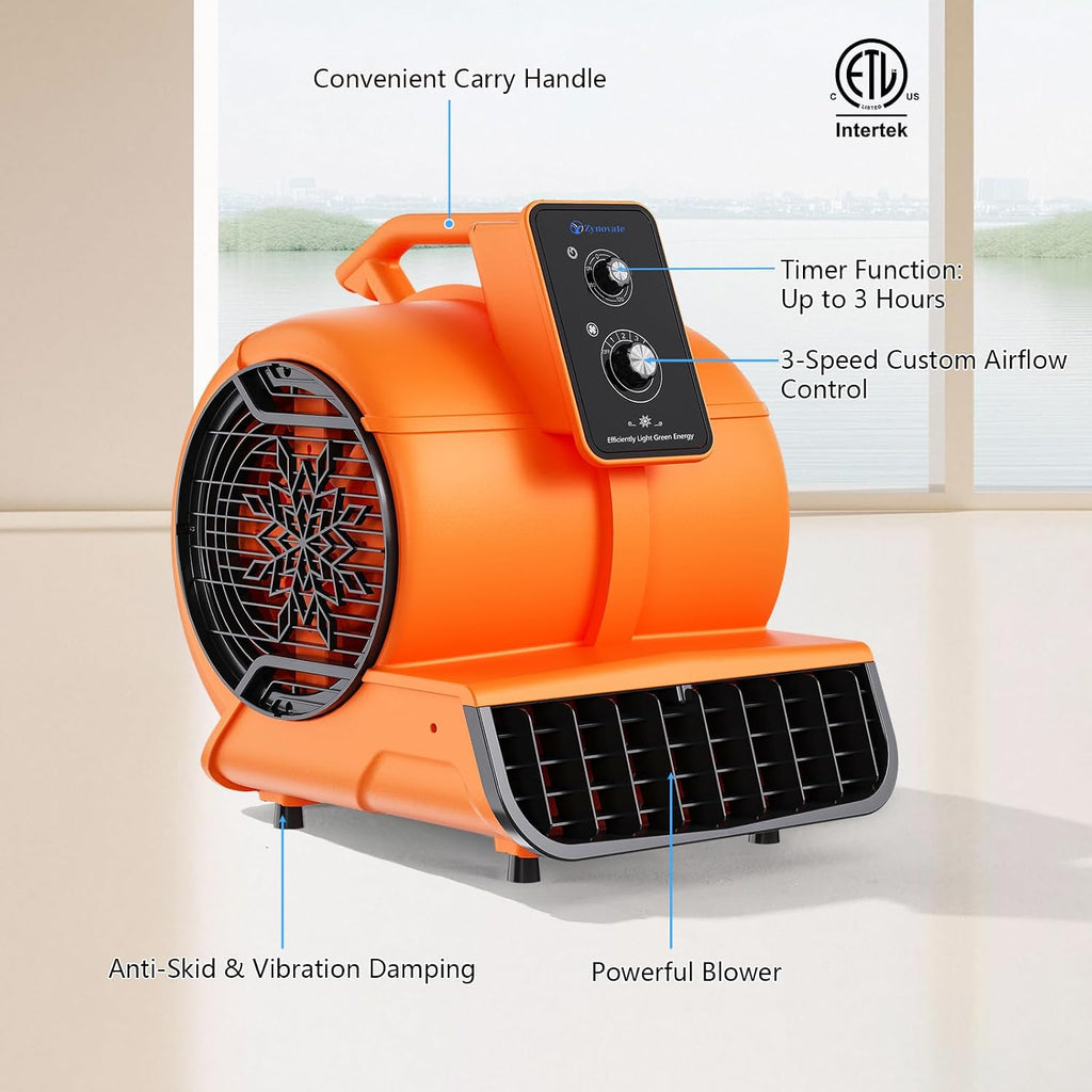 Air Mover 1/2 HP 2600 CFM Air Blower Fan Carpet Dryer, Floor Dryer Fan | 3-Speed, 4 Adjustable Angles, Timer