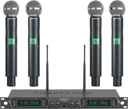 4-Ch UHF Fixed Frequency Wireless Microphone System PTU-5000-4H | 4 Dynamic Handheld Mics, Metal Build, 260 ft Range