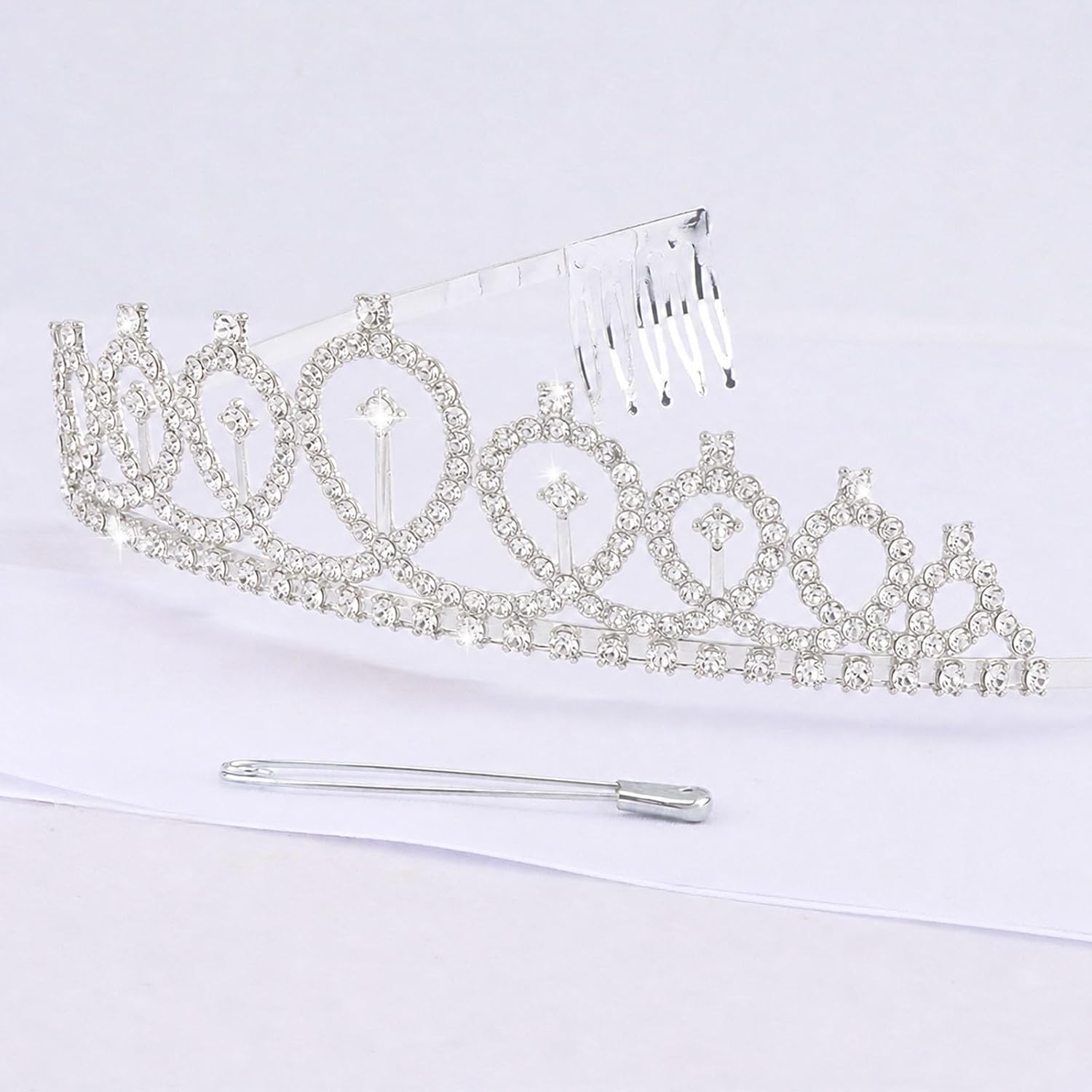 Custom Sash and Tiara Crown Set for Women, DIY Blank White Satin Sash with Rhinestone Iron-On Letter Stickers for