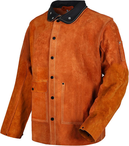 Leather Welding Jacket - Flame-Resistant Heavy Duty Work Welder Jackets - Split Cowhide Welding Coat for Men Women