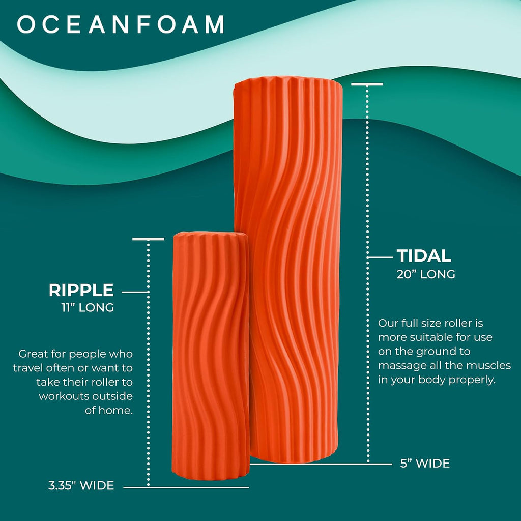 Tidal Roller - Orange - Muscle Massage Foam Roller for Back Pain & Stretching - Firm and Ergonomic Wide Wave Textured