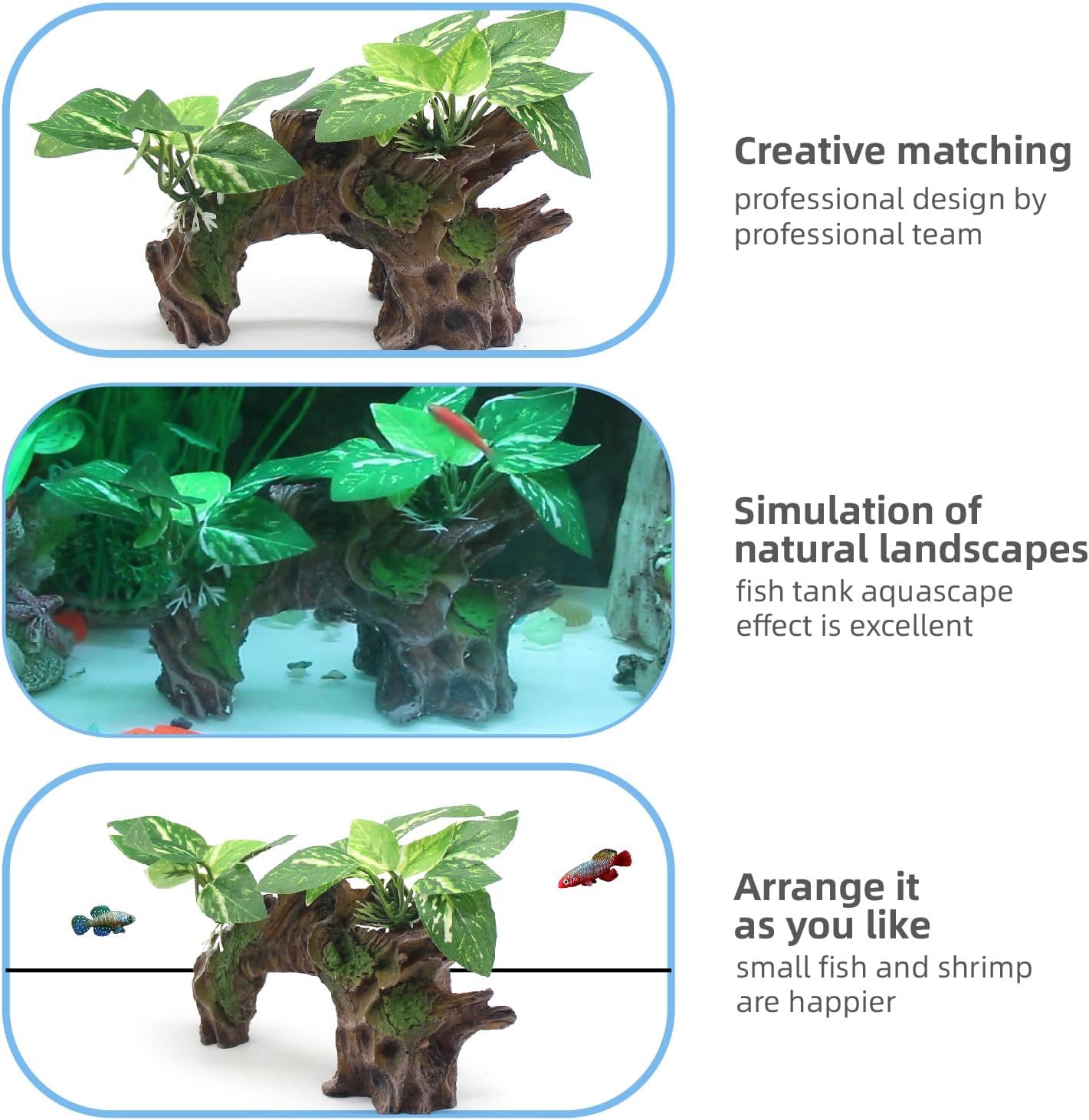 Aquarium Decor Ornaments Artifical Driftwood Cave Fish Tank Decorations Silk Aquarium Plants for Betta Fish Tank