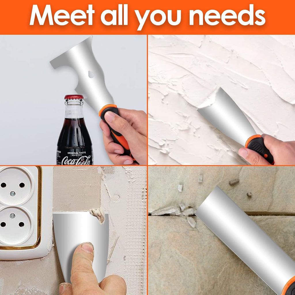 Putty knife,10 Piece Stainless Steel Paint Scraper Tool Set,14" Mud Pan for Repairing Drywall, Removing Wallpaper