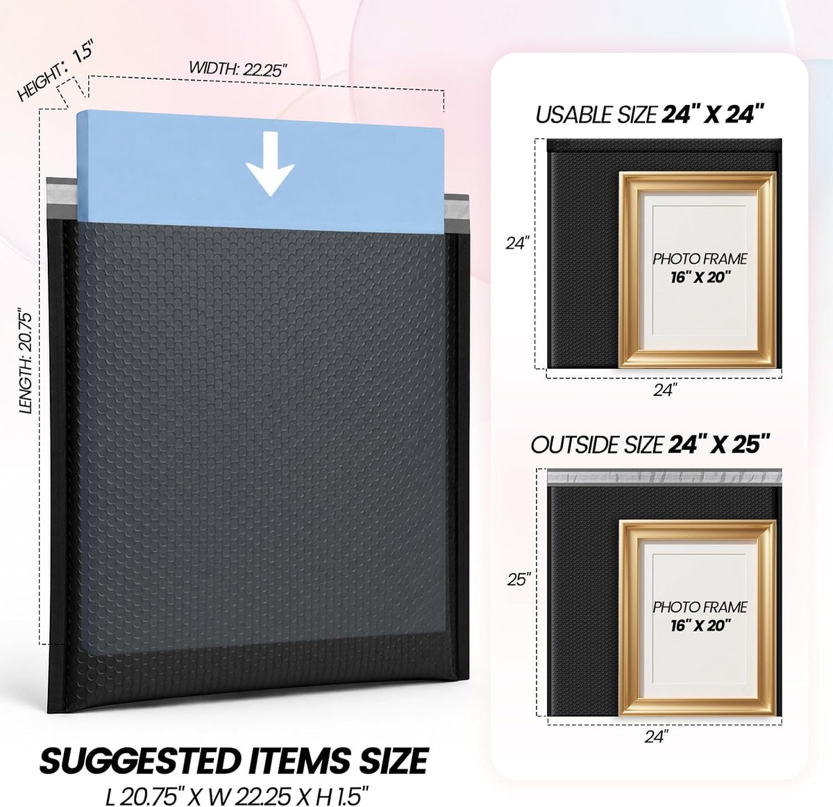 Bubble Mailers 24x24" 15 Pack Black Extra Large Padded Envelopes