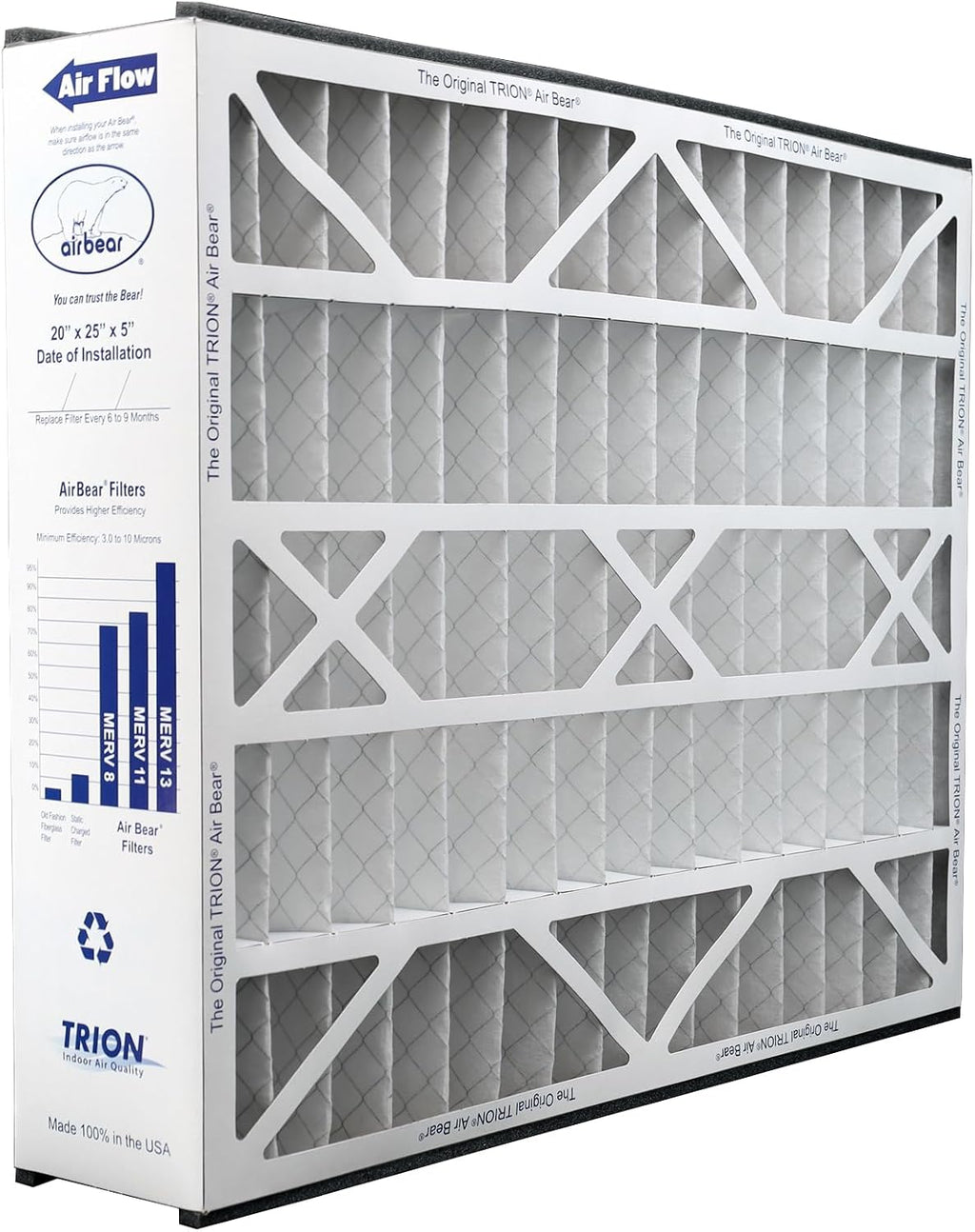 20x25x5 Air Bear Pleated HVAC Air Filter MERV 13 (4-Pack) (Actual Size: 19.75 x 24.25 x 4.9 Inches) compatible with