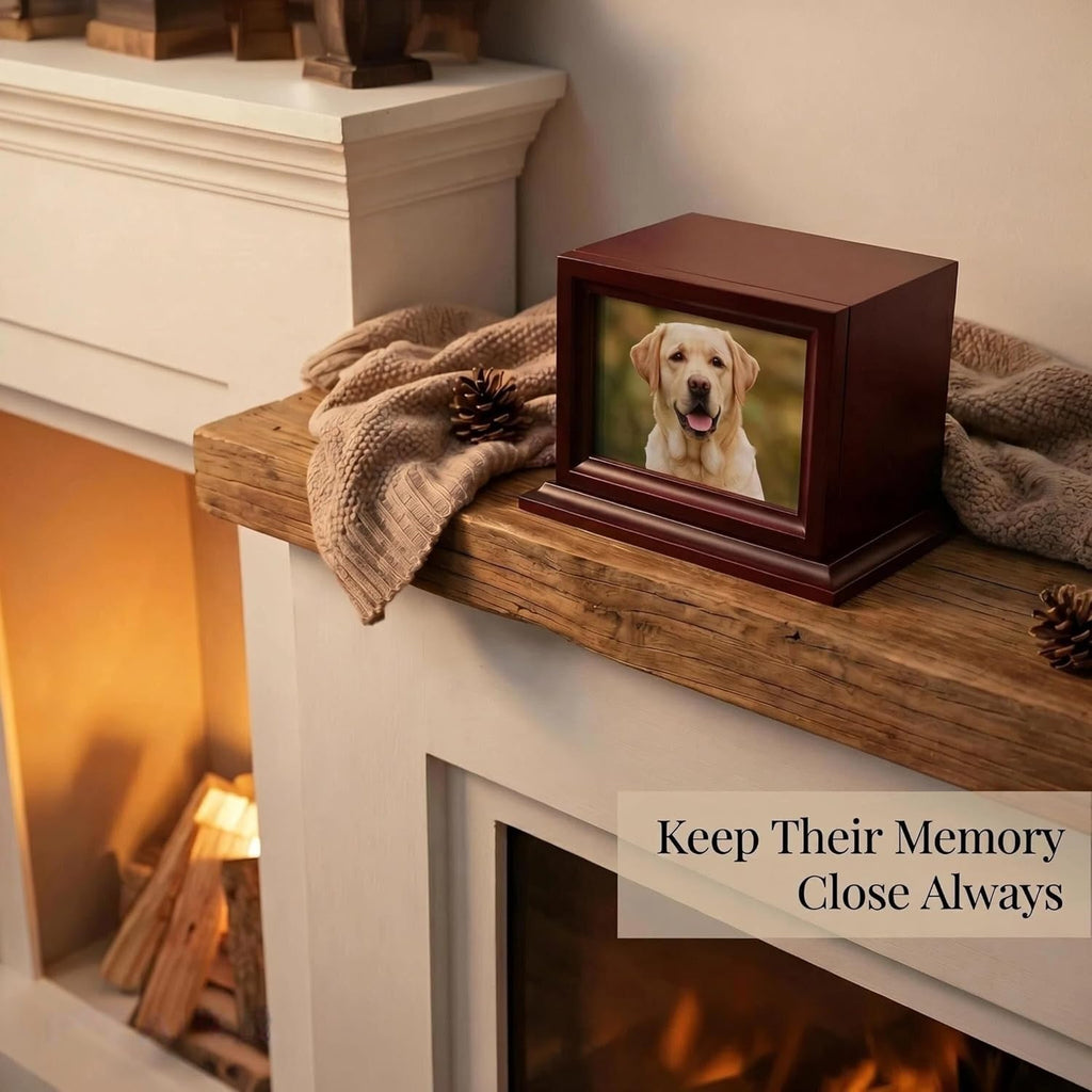Wooden Pet Memorial Keepsake Urns for Small/Medium Dogs & Cats （Small）, Photo Box Pet Cremation Urn，Cremation Urns