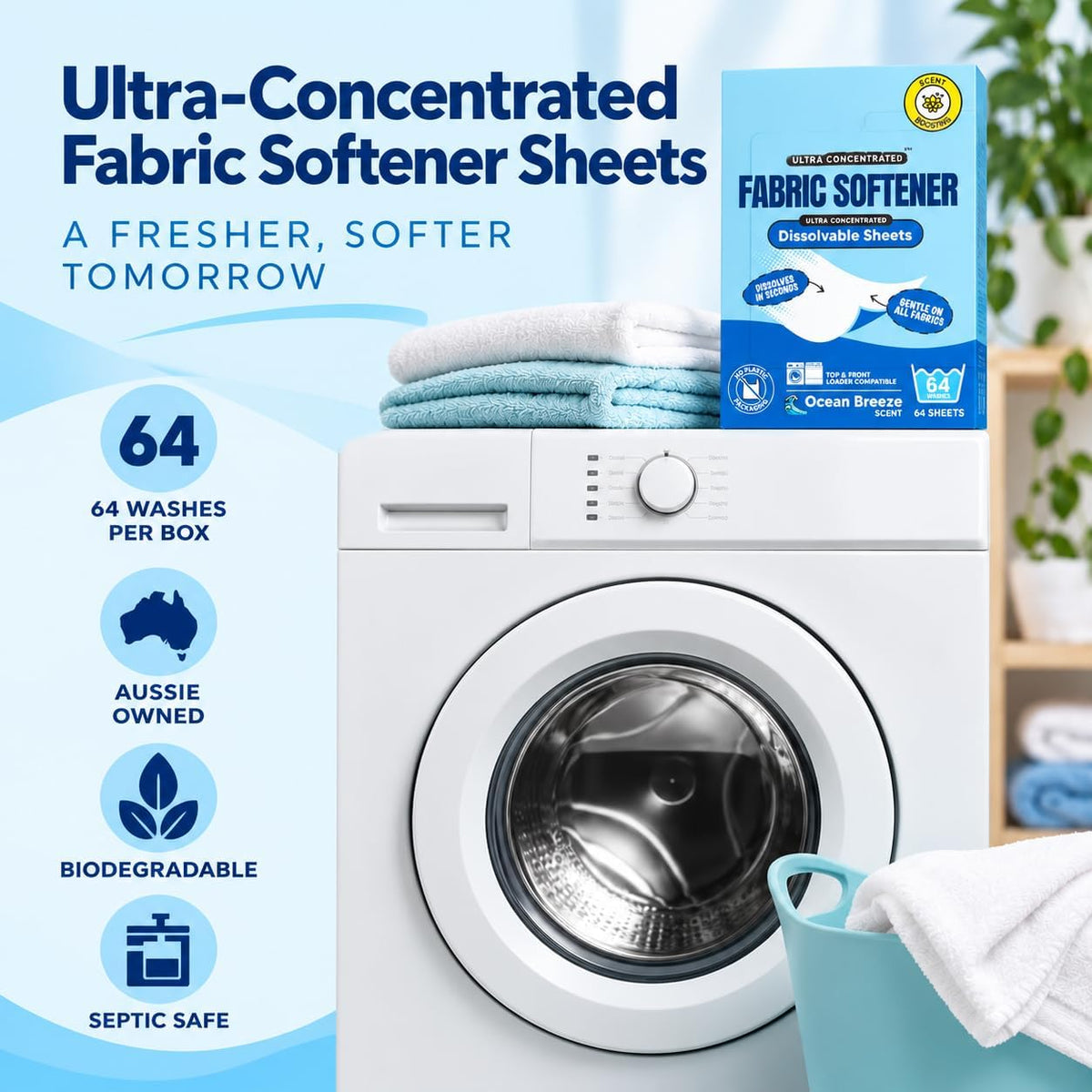 Fabric Softener Sheets for Washing Machines (Ocean Breeze)